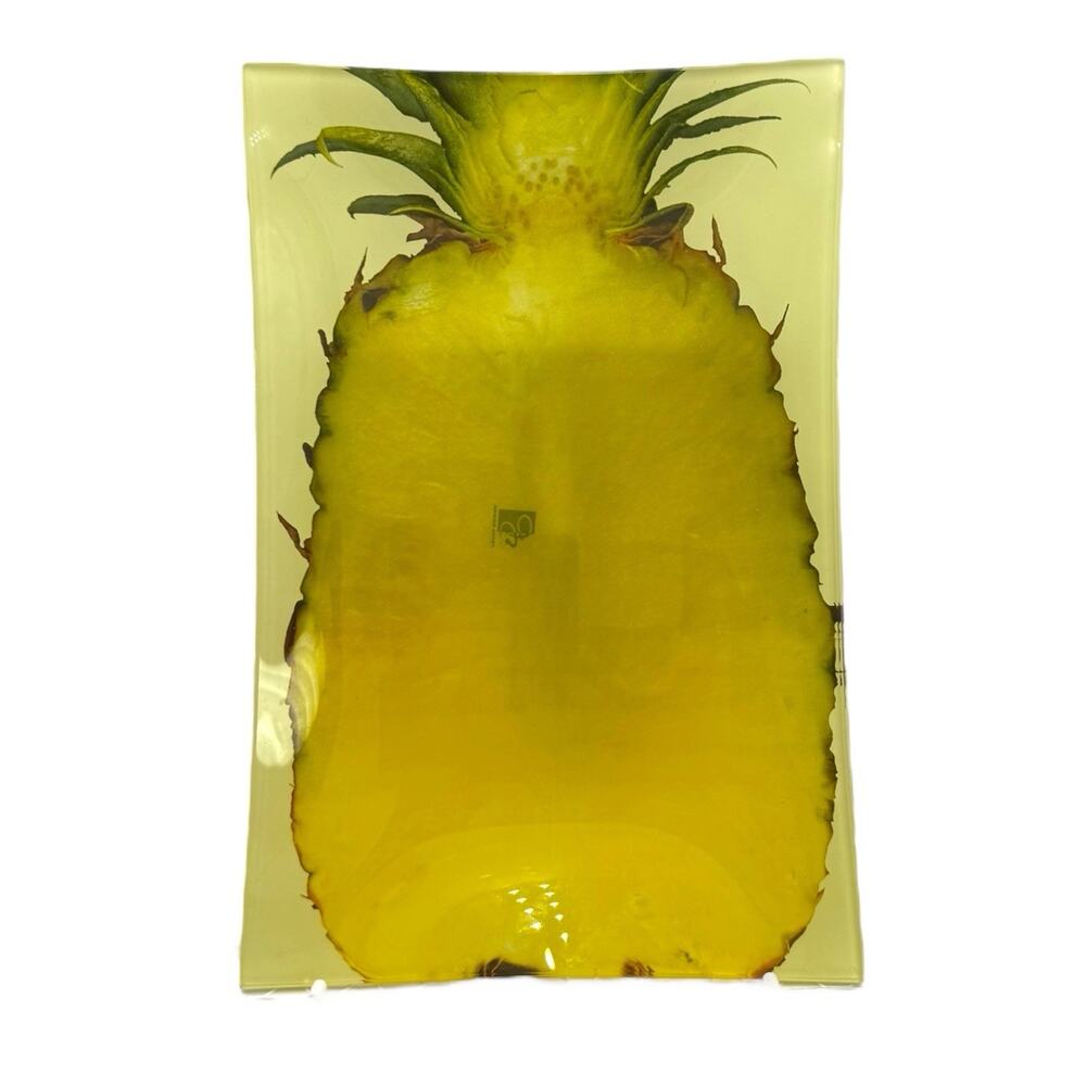 Prima Designs USA Glass Platter Serving Dish  Pineapple Fruit Theme 12" x 8" EUC